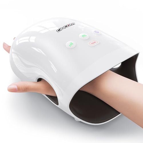 CINCOM Hand Massager with Heat and Compression for Arthritis,Pain Relief & Finger Numbness, Gifts for Women (White)