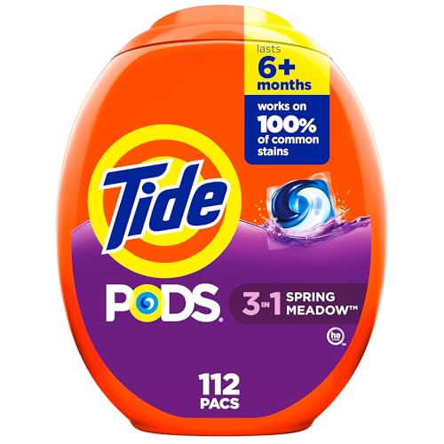 Tide PODS Laundry Detergent Pods, Spring Meadow Scent, 112 Count, Concentrated Laundry Soap Detergent, Stain Remover and Color Protector