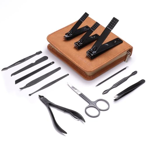 FAMILIFE Manicure Set, Professional Manicure Kit Nail Clipper Set Stainless Steel Pedicure Tools Kit Portable Grooming Kit with Leather Travel Case for Women Girl Men (Brown)