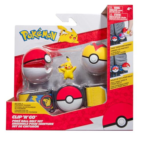 Pokémon Pikachu Clip ‘N’ Go Belt Set - 2-Inch Pikachu Battle Figure with Clip ‘N’ Go Belt Plus Poké and Level Ball Accessories