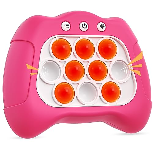 Fast Push Bubble Pop Fidget Toy, Electronic Light Up Game Console, Cool Birthday Gifts for 6 7 8 9 10-12 Year Boys and Girls Pop Up Stress Toy, Concentration Speed Puzzle Game for Family Party-Pink