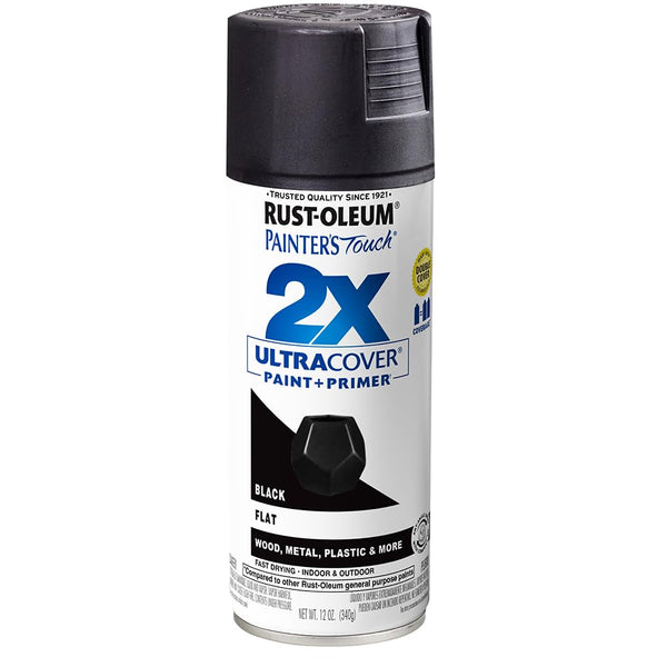 Rust-Oleum 334020 Painter's Touch 2X Ultra Cover Spray Paint, 12 oz, Flat Black