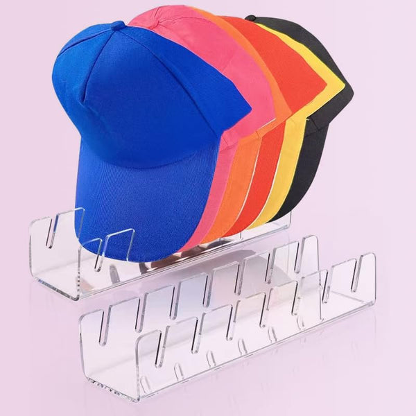 CHENYAOAI 2 Pack Hat Stand for Baseball Caps Display and Organizer, No Install Acrylic Hat Holder for 14 Baseball Caps for Bedroom, Closet, Dresser 2024 New (Clear)