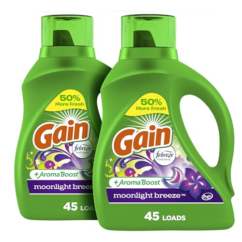 Gain + Aroma Boost Laundry Detergent Liquid Soap, Moonlight Breeze Scent, 45 Loads, 65 Fl Oz, (Pack of 2), He Compatible