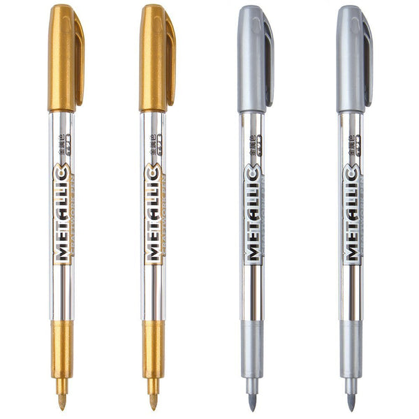 Dyvicl Metallic Markers Pens - Silver and Gold Paint Pens for Black Paper, Glass, Rock Painting, Halloween Pumpkin, Card Making, Scrapbook Album, Christmas DIY Art Craft Kids, Set of 4