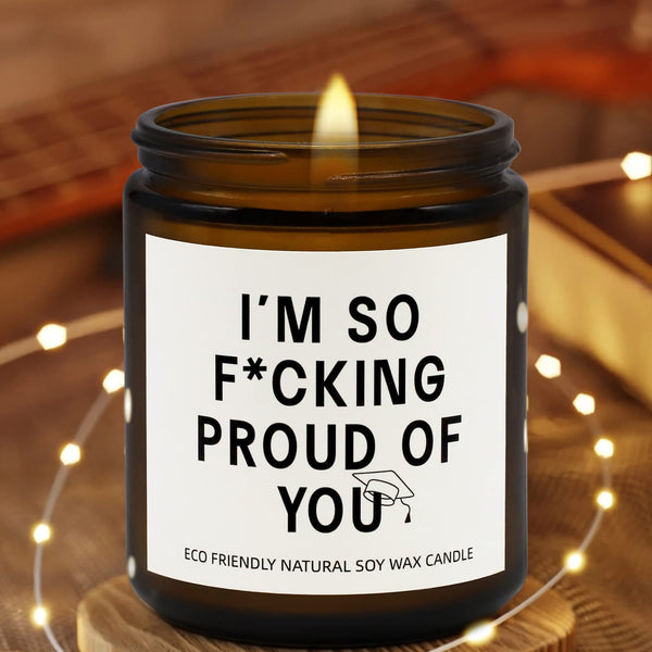 JOYSELLER Funny Graduation Gift for Her/Him, So Proud of You Graduation Candle for Party Decorations, Gardenia Scented Candle High School College Grad Gift, Best Friend Gift