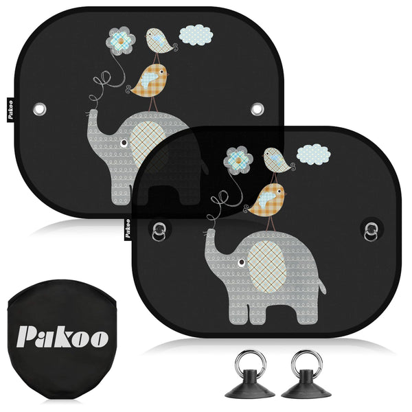 Car Sun Shades for Baby, 2 Pack Mesh Window Shade Baby Kids Pet with Cute Animal Motifs, Side Window Screens for SUV, 17"x14" Universal Car Sun Shades with Suction Cups