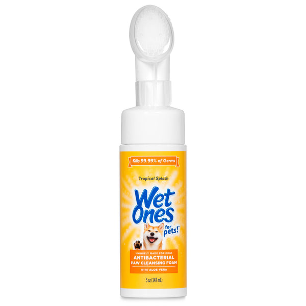 Wet Ones for Pets Antibacterial Dog Paw Cleaner with Built-in Scrubber Brush - Foaming Cleanser for Dog Paws - Paw Washer & Grooming Care - Dog Cleaning Supplies - Tropical Splash Scent 5 oz