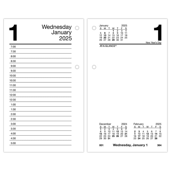 AT-A-GLANCE 2025 Desk Calendar Refill, Daily, 3-1/2" x 6", Standard, Loose-Leaf (E7175025)