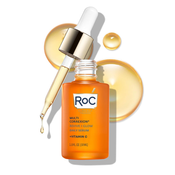 RoC Multi Correxion Revive + Glow 10% Active Vitamin C Serum for Face, Daily Anti-Aging Wrinkle and Skin Tone Skin Care Treatment, Brightening Serum, Stocking Stuffers for Men & Women, 1 oz