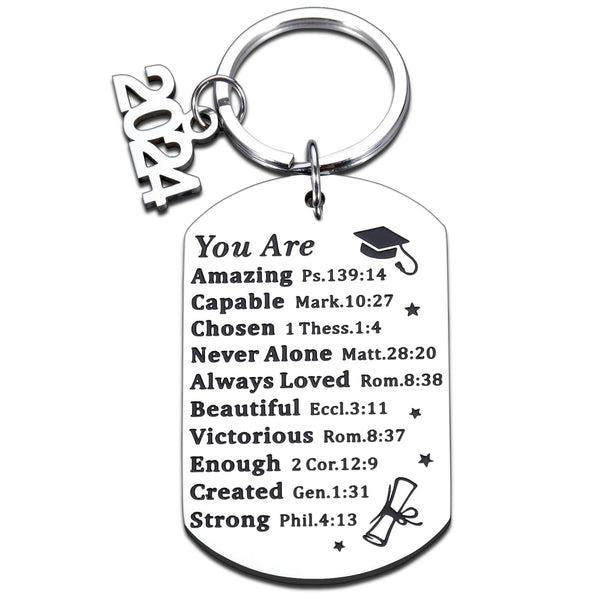 2024 Graduation gifts for Him Her Class of 2024 Keychain Graduation Gifts for Women Men Middle senior High School College Grad Student Nurse Daughter Son Degree Inspirational Religious Christian gift