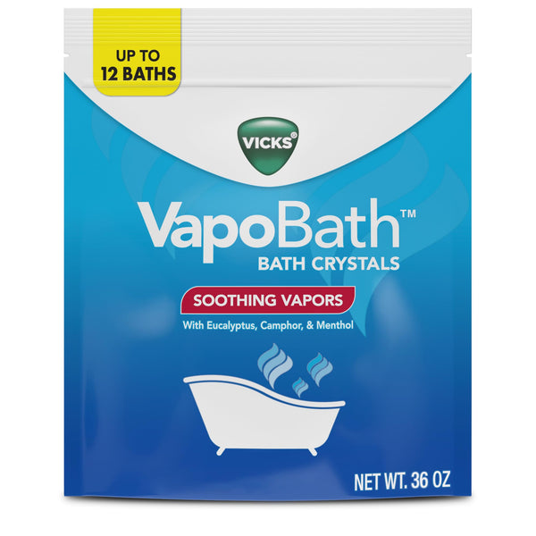 Vicks VapoBath, Bath Salts, Bath Bomb, Non-Medicated Bath Crystals, Comforting Vicks Vapors, Vapor Bath, Aromatherapy with Eucalyptus and Menthol Scent, Contains Essential Oils, 36 OZ