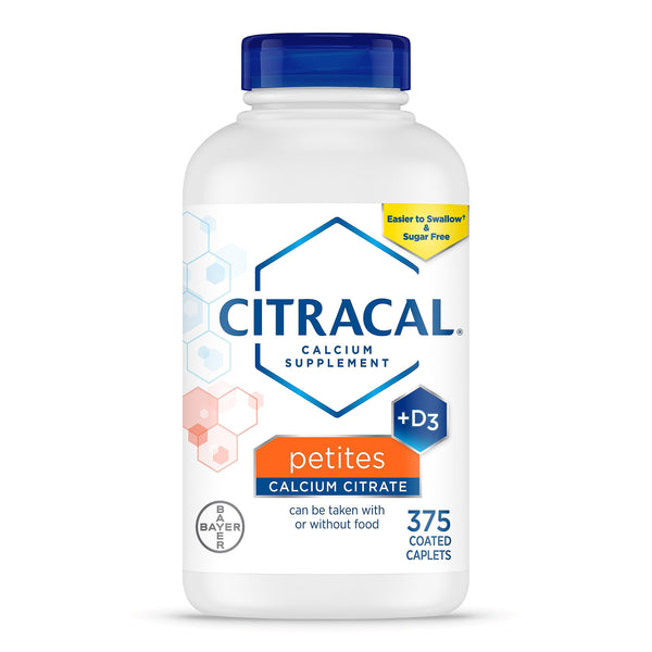 Citracal Petites, 400 mg Calcium Citrate, Easily Absorbed and Highly Soluble with 12.5 mcg (500 IU) Vitamin D3, Bone Health Support for Ages 12+, Smaller and Easier to Swallow Caplets, 375 Count