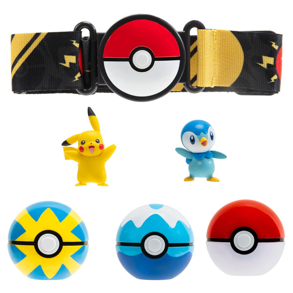 Pokemon Clip 'N' GO Bandolier Set- Includes 2-Inch Pikachu and Piplup Battle Figures with Poke Ball, Quick Ball and Dive Ball Accessories