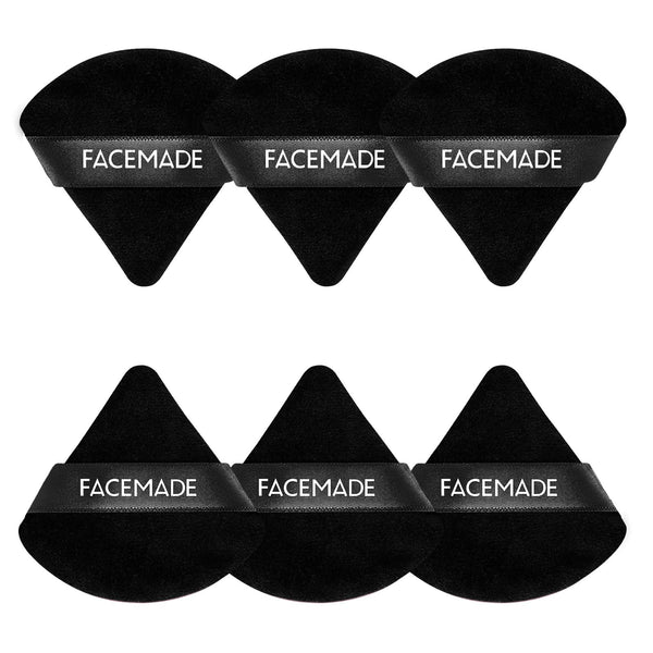 FACEMADE 6 Pieces Face Powder Puff with a Travel Case, Soft Makeup Puff with a Container, Triangle Velour Makeup Sponge for Loose Powder Body Powder, Beauty Makeup Tools, Black