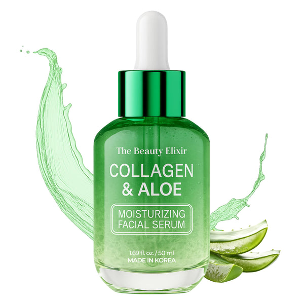 The Beauty Elixir Aloe & Collagen Serum For Face - Dermatologist Tested, Anti-Aging, Ultra Hydrating Aloe Vera Gel For Face - Natural Ingredients, Clean Beauty, Cruelty-Free Korean Skin Care - 1.69 oz