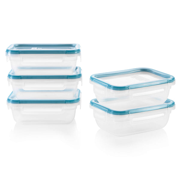 Snapware Total Solution 10-Pc Plastic Food Storage Containers Set, 3-Cup Rectangle Meal Prep Container, Non-Toxic, BPA-Free Lids with 4 Locking Tabs, Microwave, Dishwasher, and Freezer Safe