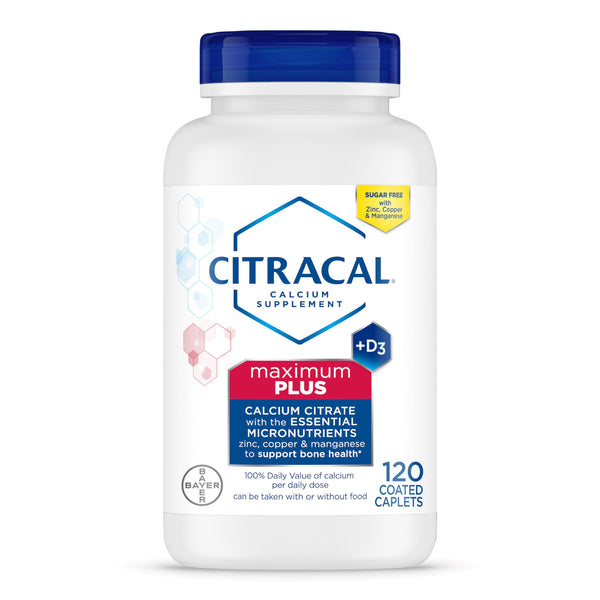 Citracal Maximum Plus, 650 mg Calcium Citrate, easily absorbed and highly soluble with 25 mcg (1000 IU) Vitamin D3, Bone Health Support, Calcium Supplement for Ages 12+, 120 Count