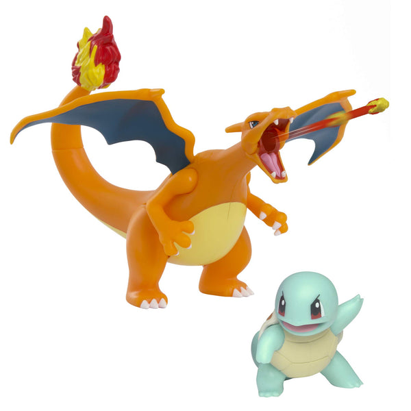 Pokémon Fire and Water Battle Pack - Includes 4.5 Inch Flame Action Charizard and 2" Squirtle Action Figures - Amazon Exclsuive