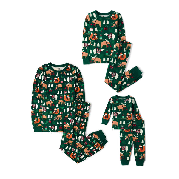 The Children's Place Baby Kids 2 Piece Family Matching, Holiday Pajama Sets, Cotton, Green Christmas Woodland Animals