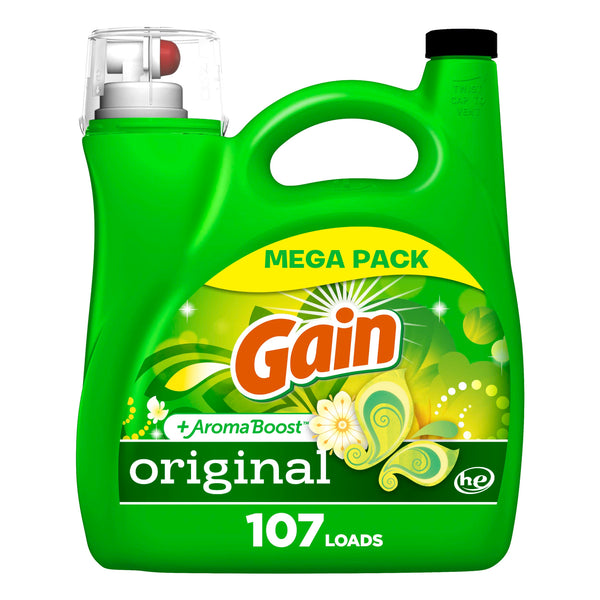 Gain + Aroma Boost Laundry Detergent Liquid, Original Scent, 107 Loads, 154 fl oz, HE Compatible Laundry Soap with Febreze and Oxi