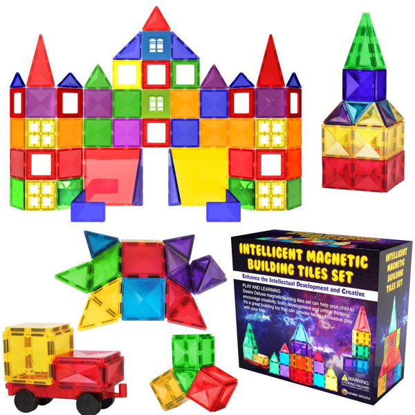 Desire Deluxe Magnetic Tiles Building Blocks Toy - STEM Educational Magnet Set for Kids, Creativity Preschool Learning Sensory Montessori Toddler Toys for Boys & Girls 3+ Years Old - 57PC