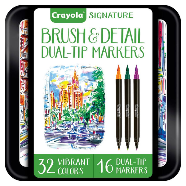 Crayola Brush & Detail Dual Tip Marker Set, 16 Markers, 32 Colors, Adult Coloring Markers, Gifts for Teens & Adults