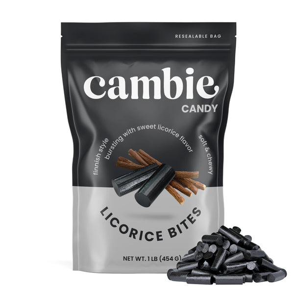 Cambie Soft Black Licorice, 1 lb of Bold & Sweet Licorice Candy, Soft, Chewy & Bursting with Strong Flavor in Bite Sized Candy, Packaged in a Bulk Resealable Pouch