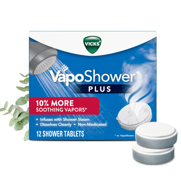 Vicks, VapoShower Plus, Shower Steamers, Eucalyptus & Menthol Scent, Aromatherapy Vapor Shower Tablets, 12 count, Christmas Gifts, Stocking Stuffers