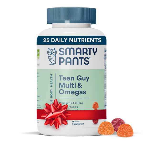 SmartyPants Teen Guy Multivitamin Gummies: Omega 3 Fish Oil (EPA/DHA), Vitamin D3, C, Vitamin B12, B6, Vitamin A, Gluten Free, Great Stocking Stuffers, Gifts for Teen Boys, 120 Count (30 Day Supply)