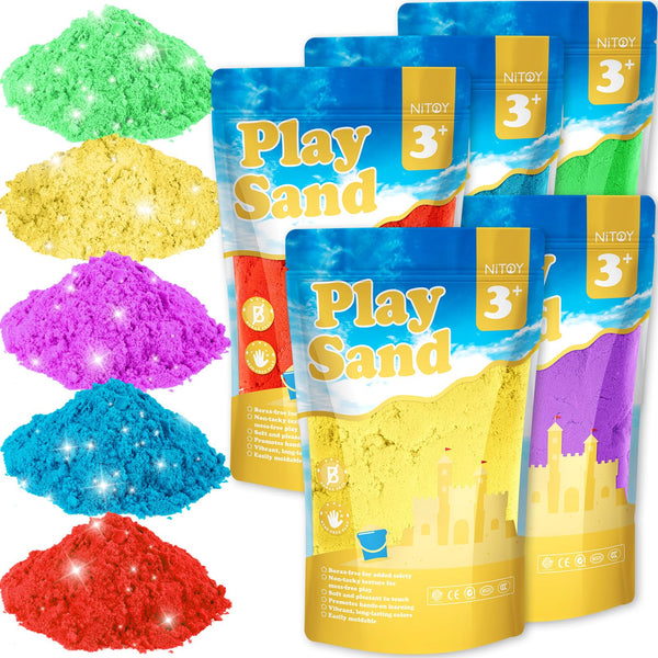 Value Pack 11lbs of 5 Colored Moldable Self-Sticking Play Sand, Never Dries Out - Fun for Kids Bulk Refill for Sensory Sand Box Toys, Ideal for Shaping, Squeezing, Scooping, Rolling and Molding