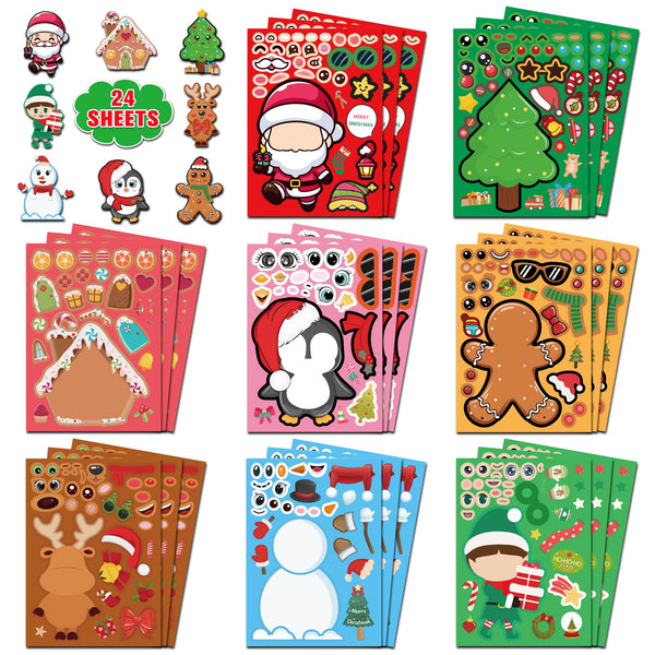 Stocking Stuffers for Kids - Christmas Stickers - DIY Christmas Crafts for Kid - Kids Xmas Decorations Gifts Games Party Favors Supplies (24 Sheets)