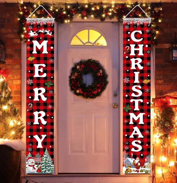 Christmas Decorations Merry Christmas Banner Xmas Porch Door Sign Welcome Banner for Wall Home Party Decor Christmas Decorations Indoor Outdoor