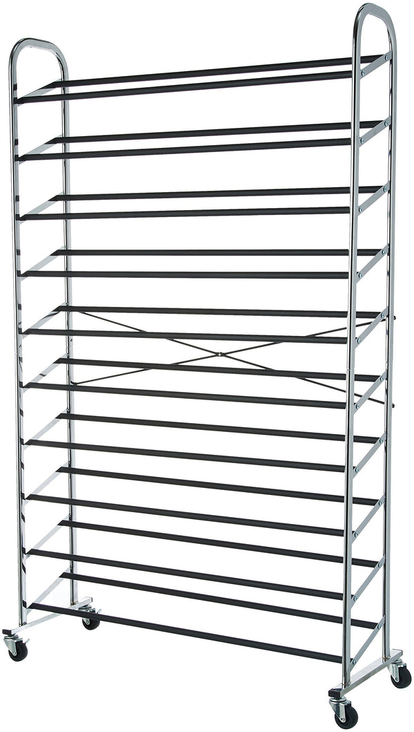 Amazon Basics 50-Pair Shoe Rack Organizer, Chrome, 35.8 x 14.6 x 59.5 inches