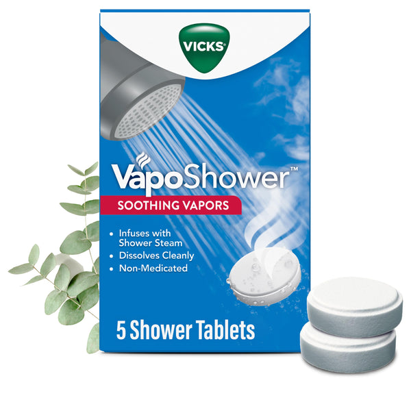 Vicks VapoShower, Shower Tablet, Shower Bomb, Aromatherapy Vapors, Eucaplytus & Menthol, Soothing Non-Medicated Vapor Steam, 5ct