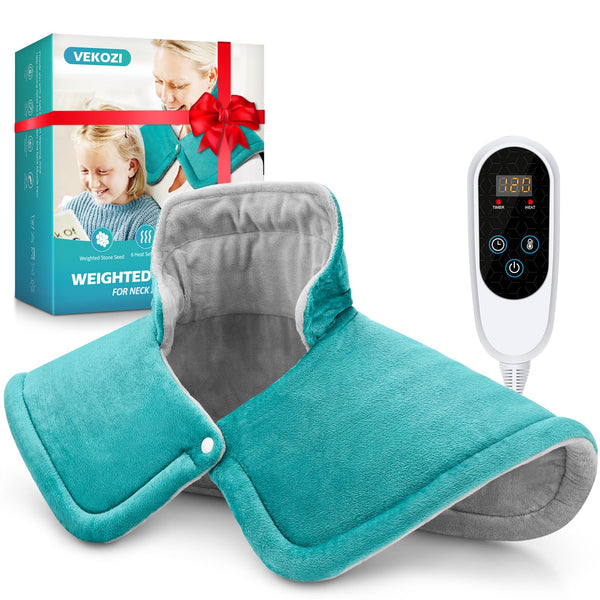 Heating Pad for Neck and Shoulders, Fathers Day Dad Gifts from Daughter Wife Son, 2lb Weighted Neck Heating Pad for Back Pain Relief, Gifts for Women Men Mom for Christmas Birthday 17"x23" Blue