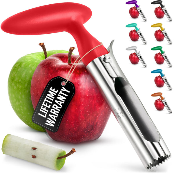 Zulay Kitchen Premium Apple Corer Tool - Ultra Sharp, Stainless Steel, Serrated Blades for Easy Coring - Easy to Use & Clean, Durable Apple Corer Remover for Baking Apples & More - Red