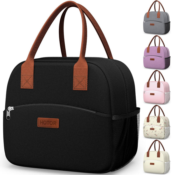 HOTOR Lunch Bag for Women & Men - Wear-Resistant & Leak-Proof Insulated Lunch Box with Large Capacity, Multi-Functional Cooler Bag for Office, Picnic, Black, 10L,10.60" x 5.90" x 9.50"
