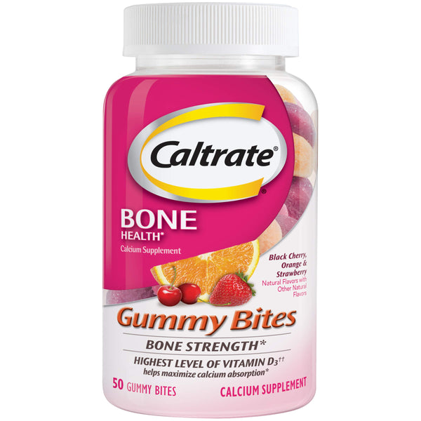 Caltrate Gummy Bites 500 mg Calcium and Vitamin D Supplement, Black Cherry, Strawberry, Orange - 50 Count