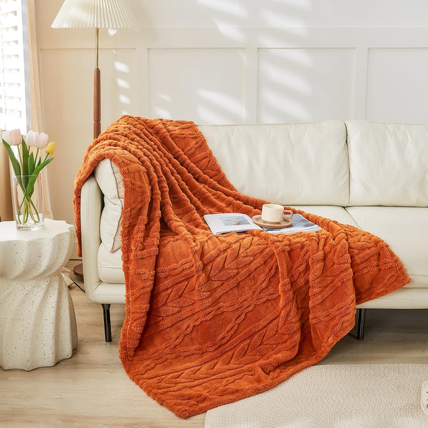 YUSOKI Sherpa Throw Blanket(Without Pillows)-3D Stylish Design Super Soft Cozy Blanket Plush Fluffy Blankets for Teen Girls Women Couch Bed Sofa Chair Gift(Burnt Orange,50"x65")