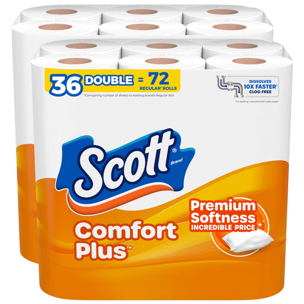 Scott ComfortPlus Toilet Paper, 36 Double Rolls, 231 Sheets per Roll, Septic-Safe, 1-Ply Toilet Tissue