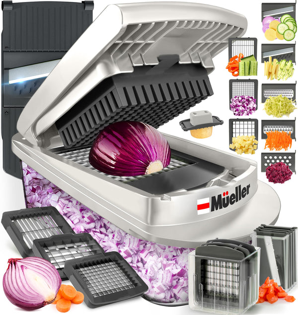 Mueller Pro-Series 10-in-1, 8 Blade Vegetable Chopper, Onion Mincer, Cutter, Dicer, Egg Slicer with Container, French Fry Cutter Potatoe Slicer, Home Essentials & Kitchen Gadgets, Salad Chopper