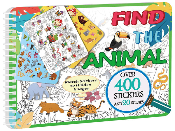 Kalysky Find The Animal Sticker Book, Sticker Book for Kids, Include 20 Theme, Over 400 Animal Stickers for Kids, Toddler Educational Toys