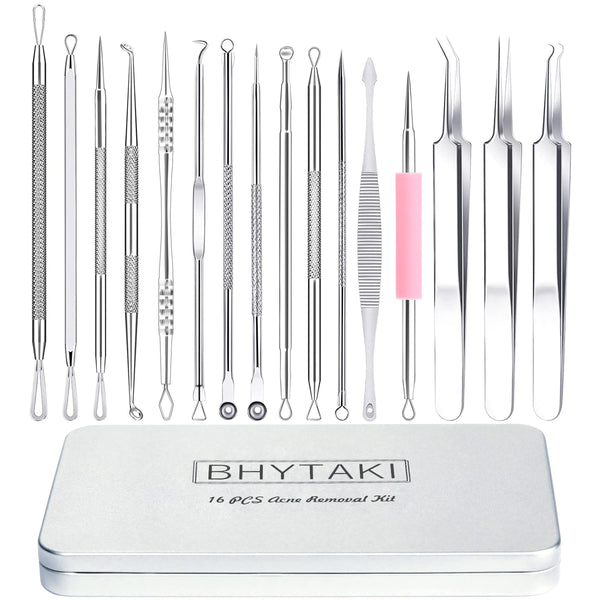 Blackhead Remover Tools, 2024 Latest 16 PCS Pimple Popper Tool Kit, Acne Blackhead Tools for Blemish, 410 Premium Professional Stainless Acne Pimple Extractor Tool with Metal Box