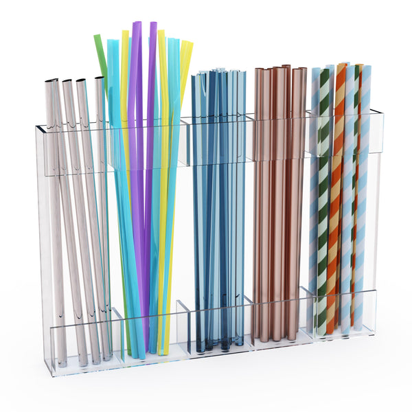 Upgraded 9.6'' Large Acrylic Straw Holder for Cabinet Door, Space-Saving Straw Organizer Storage Dispenser for Cabinet Doors or Countertops, Strong Adhesive Double-sided Tape Included