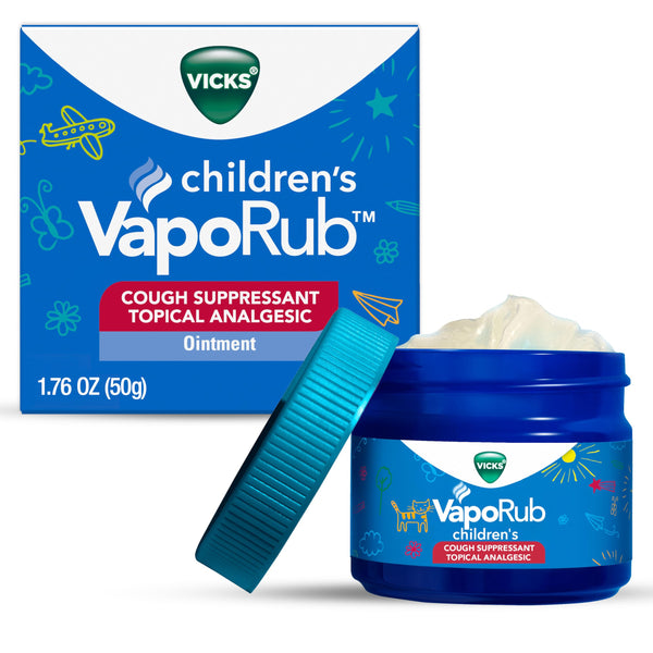 Vicks Children's VapoRub, Topical Cough Suppressant and Analgesic, Relieves Coughs and Minor Aches and Pains, Clinically Proven, Starts Working in Minutes for Fast Relief, For Children Ages 2+, 1.76oz