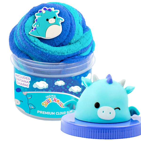 Original Squishmallows Tatiana The Dragon Premium Cloud Slime, 8 oz. Fluffy Slime, Blue Raspberry Scented, 3 Fun Slime Add Ins, Pre-Made Slime for Kids, Great 6 Year Old Toys, Super Soft Sludge Toy