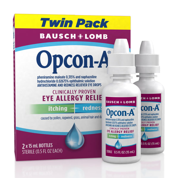 Opcon-A Allergy Eye Drops by Bausch + Lomb, for Itch and Redness Relief, Red and Itchy Eyes Antihistamine Eye Drop, Clinically Proven Treatment, 0.5 Fl Oz (Pack of 2)