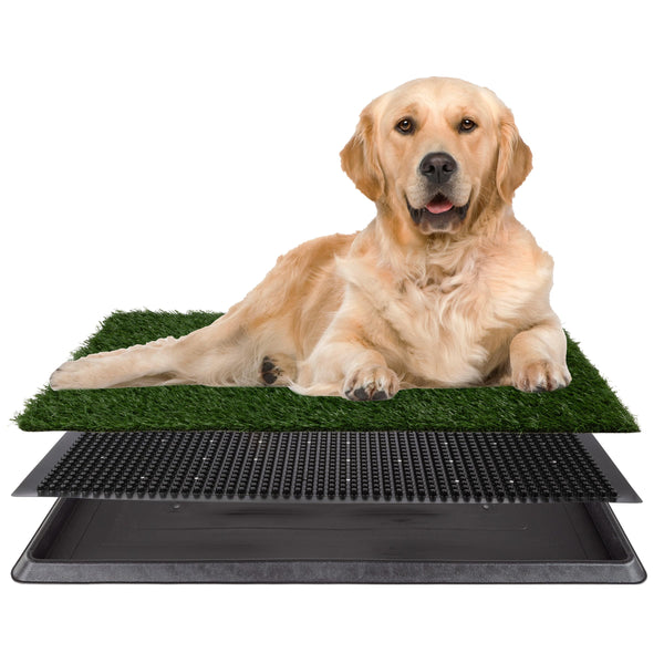 Artificial Grass Puppy Pee Pad for Dogs and Small Pets - 20x30 Reusable 3-Layer Training Potty Pad with Tray - Dog Housebreaking Supplies by PETMAKER