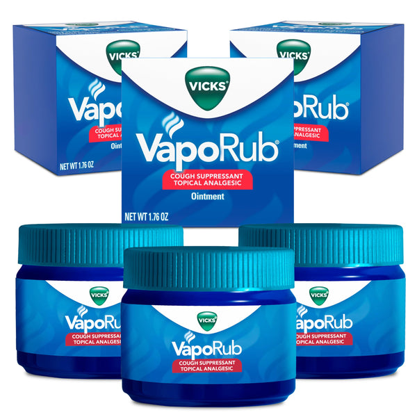 Vicks VapoRub, Original, Cough Suppressant, Topical Chest Rub & Analgesic Ointment, Medicated Vicks Vapors, Relief from Cough Due to Cold, Aches & Pains, 1.76oz each (pack of 3)